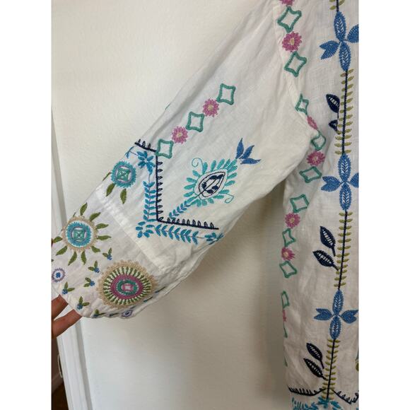 Johnny Was Oriel Linen Cropped Embroidered Open Front Kimono Small - Picture 5 of 7